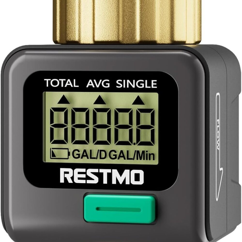 Water Flow Meter with Brass Inlet & Outlet, Measure Gallon/Liter Consumption and